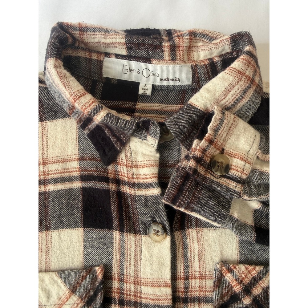 Eden Olivia Maternity Plaid Flannel Shirt Womens Size Small Button Up Long Slv